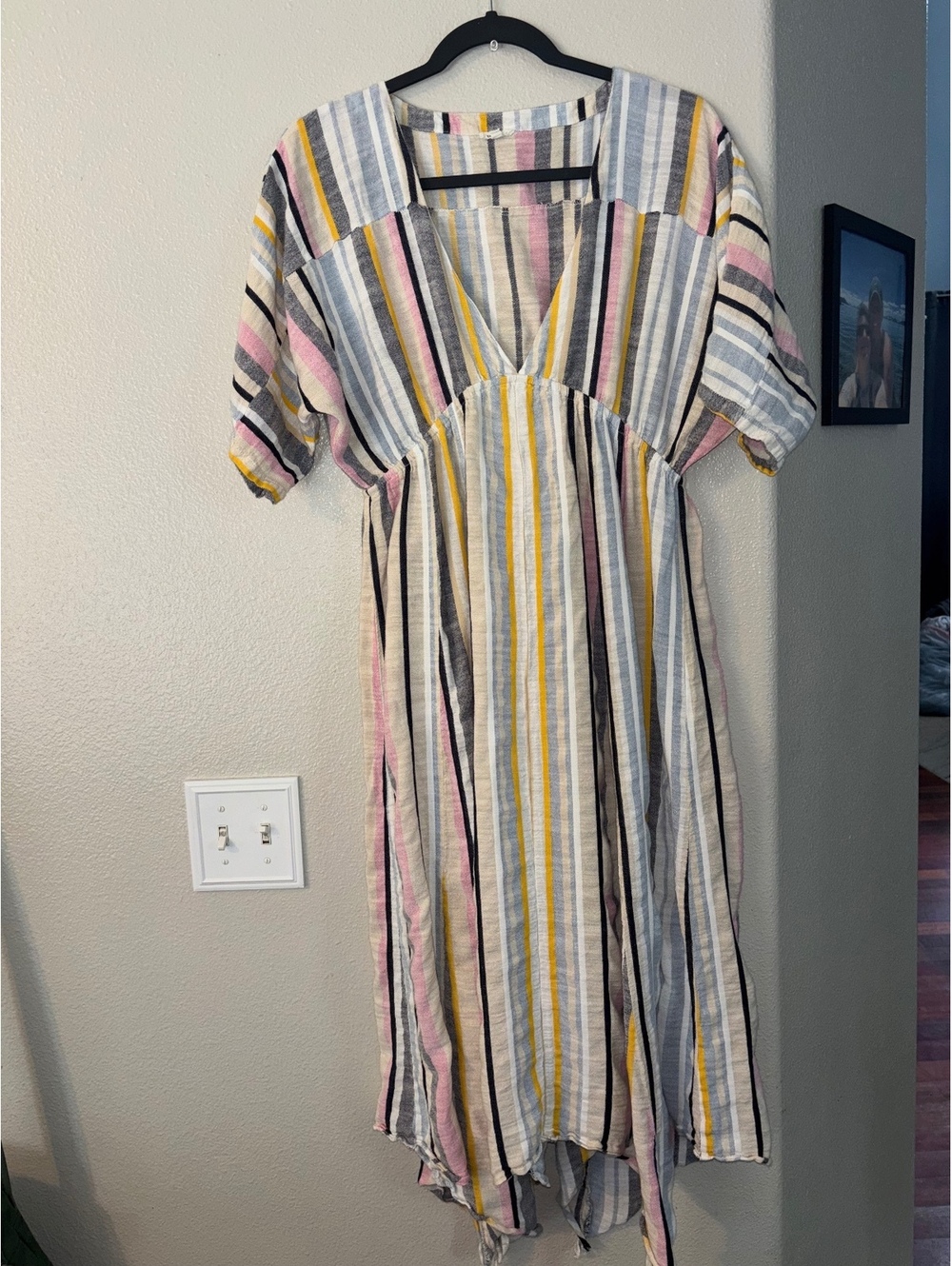 En Creme Jenny Striped Asymmetric Handkerchief Midi Dress Size S